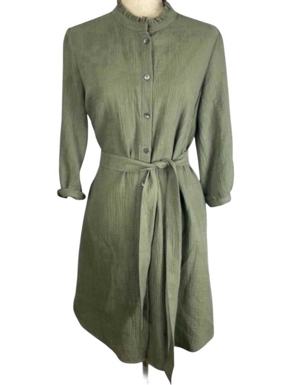 Soft Surroundings Green Gauze Belted Dress Size S